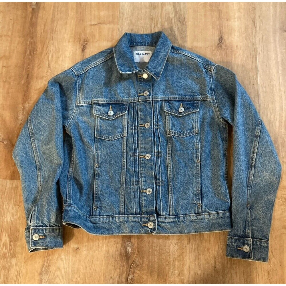 Old Navy Jacket Womens Small Blue Denim Trucker Button Front Casual 100% Cotton